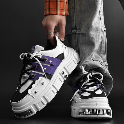 Fashion Edgy Best - Selling Black - White - Purple Chunky Dad Sneakers, Metal Rivets & Patchwork, Ideal for Streetwear