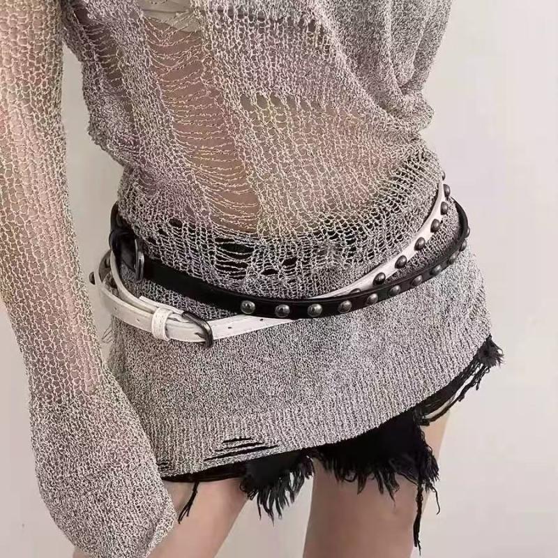Punk Cowboy Style Double Circle Waist Belt Bucket Nail Extra Long Thin Waist Belt Casual Versatile Rivet Belt