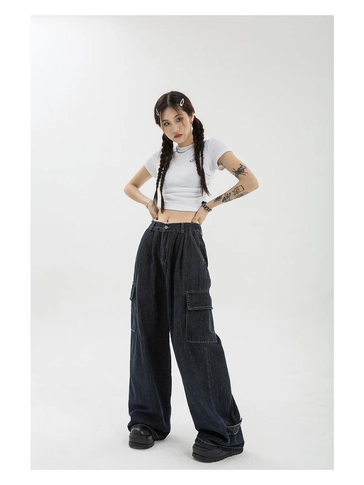 Jeans Blu Larghi Harajuku da Donna per l'Estate Streetwear Hip Hop Oversize Casual Gamba Larga Vintage Pantaloni in Denim Y2k Pantaloni Larghi
