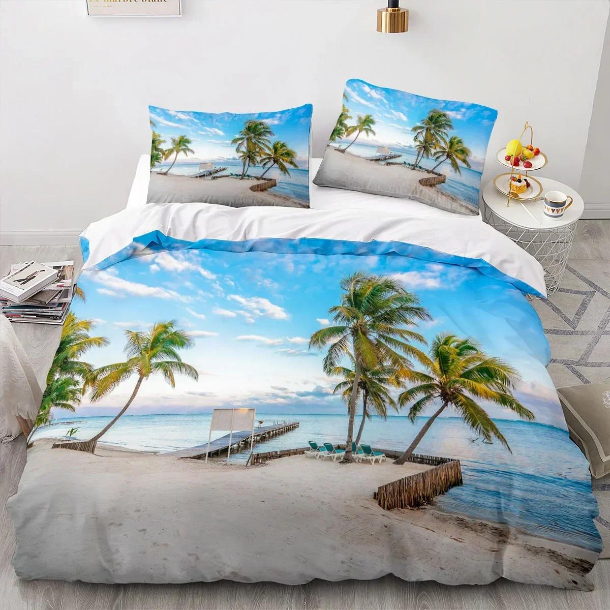 

3D Printed Sea View Coconut 3D Duvet Cover Bedding Set Comforter Linen Pillowcases Home Decor Single Double Twin King Queen 70x133cm 2pcs