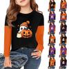 Kids Halloween Print Long Sleeve Neck T-Shirt Casual Top for Boys Girls