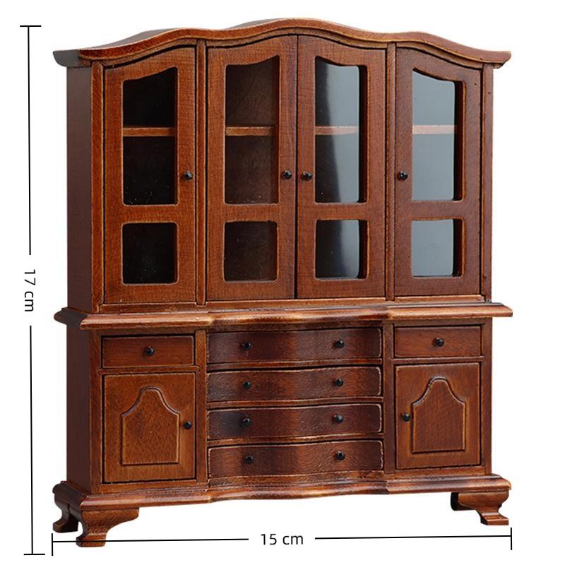 1/12 Miniature Wooden Handicrafts European Classic Miniature Cabinets Dollhouse Bedroom Furniture Set for DIY Decoration