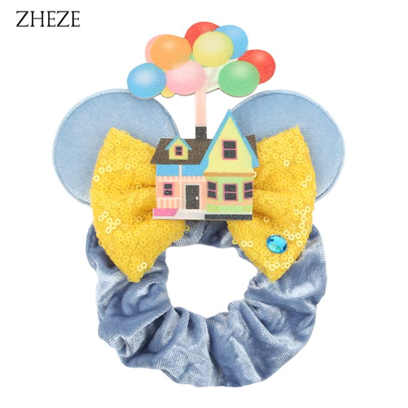 New Disney Mouse Ears Scrunchies Hairband Girl Ponytail Holder For Women Sequins Bows Headband  Women Trip DIY Accessories