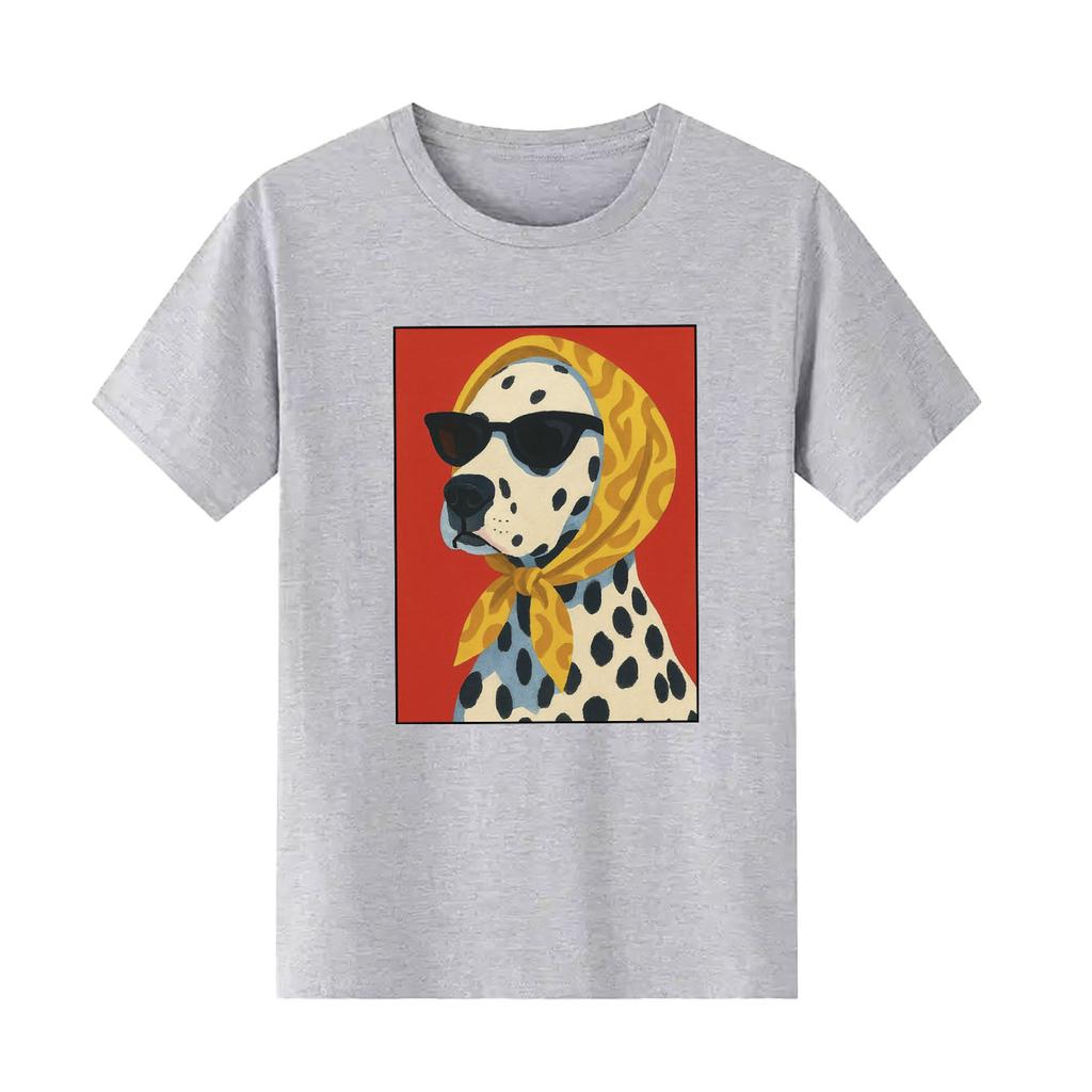 Modisches Cartoon-T-Shirt mit gesprenkeltem Hundeprint, lässig, kurzärmelig, Rundhalsausschnitt, für alle Jahreszeiten geeignet, vielseitiges Damen-T-Shirt