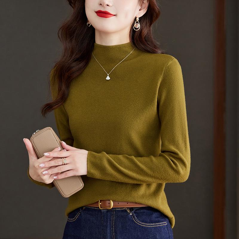 Soft and Glutinous Knitted Base Blouse for Womens Spring Updated Sweater with Half Turtleneck Long-sleeved Knitted Sweater