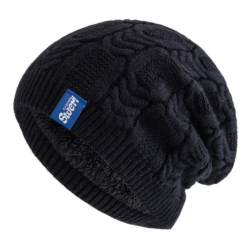 

Новые зимние шапки унисекс, модные объемные шапки-бини с флисовой подкладкой, теплые вязаные шапки для мужчин и женщин, лыжные шапки-бини 55cm-60cm чёрный