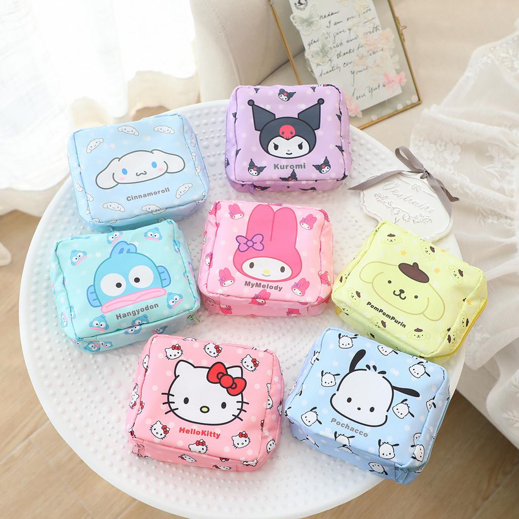 Vertical Stripes Pom Pom Purin Cartoon Travel Sanitary Napkin Bag For Use Women