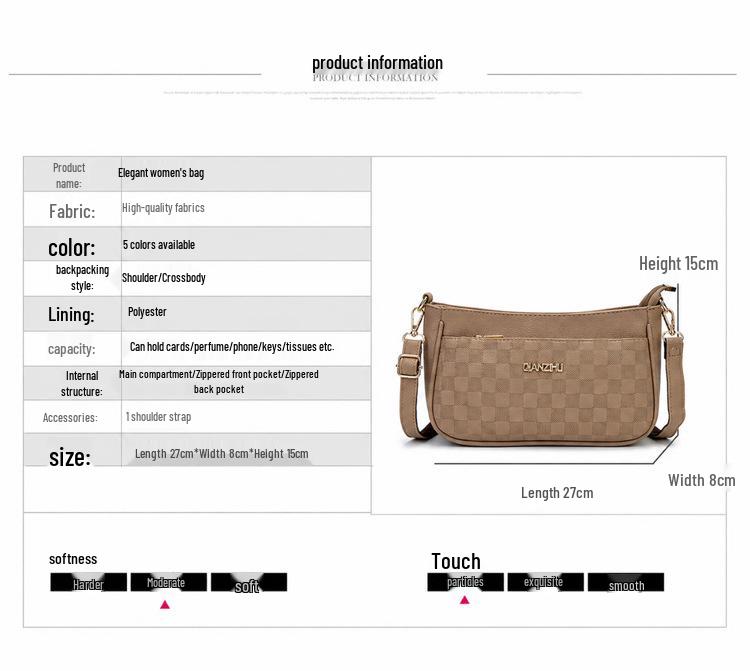 2026 Women's Versatile Plaid Crossbody Moon Bag - Large Capacity, Stylish for Middle-aged