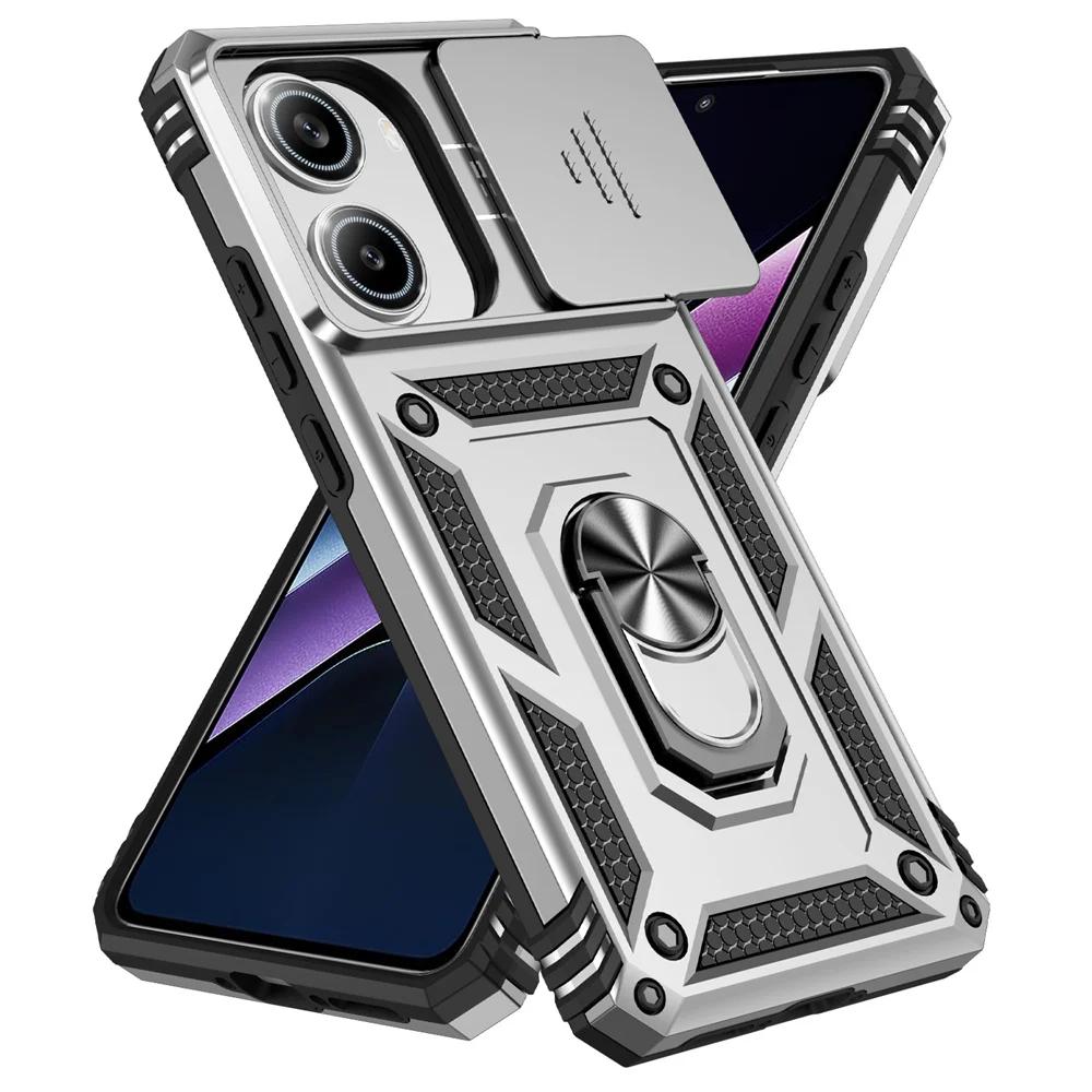 

Case For Poco X7 PRO Camera Lens Cover Phone Case with Ring Stand Armor rotate Shockproof Cover for Galaxy S25 срібний