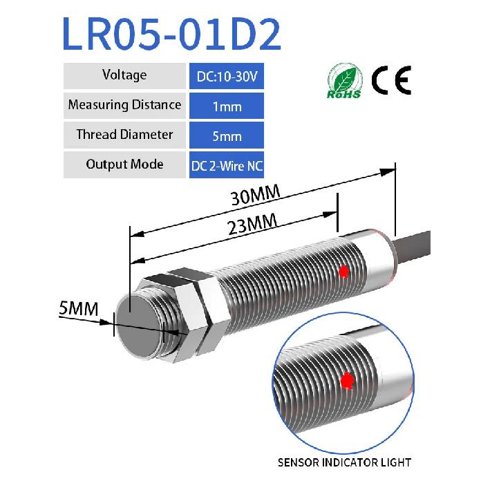

GTRIC M5 Series Small Mini Inductive Proximity Switch Sensing Distance 1mm NPN PNP NO/NC DC 10-30V 3-wire Miniature Metal Detect 1MM DC2-wire NC