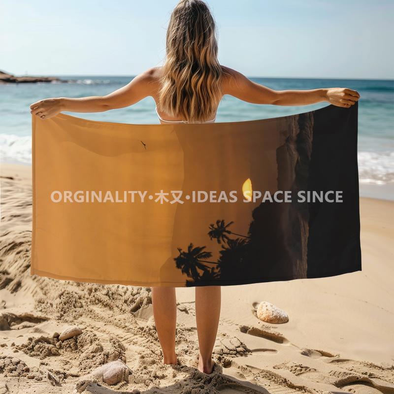 Sunset Palm Beach Towel Patterned Sunscreen And Windproof Suitable For Swimming Pool Camping Travel Blanket