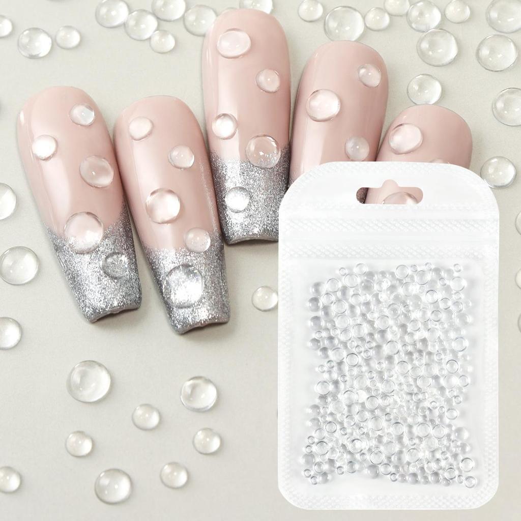 300Pcs Mermaid Rhinestones Clear Nail Art Decoration Mix Size 3D Nails Charms Flat Half Round Beads Summer Manicure Accessories