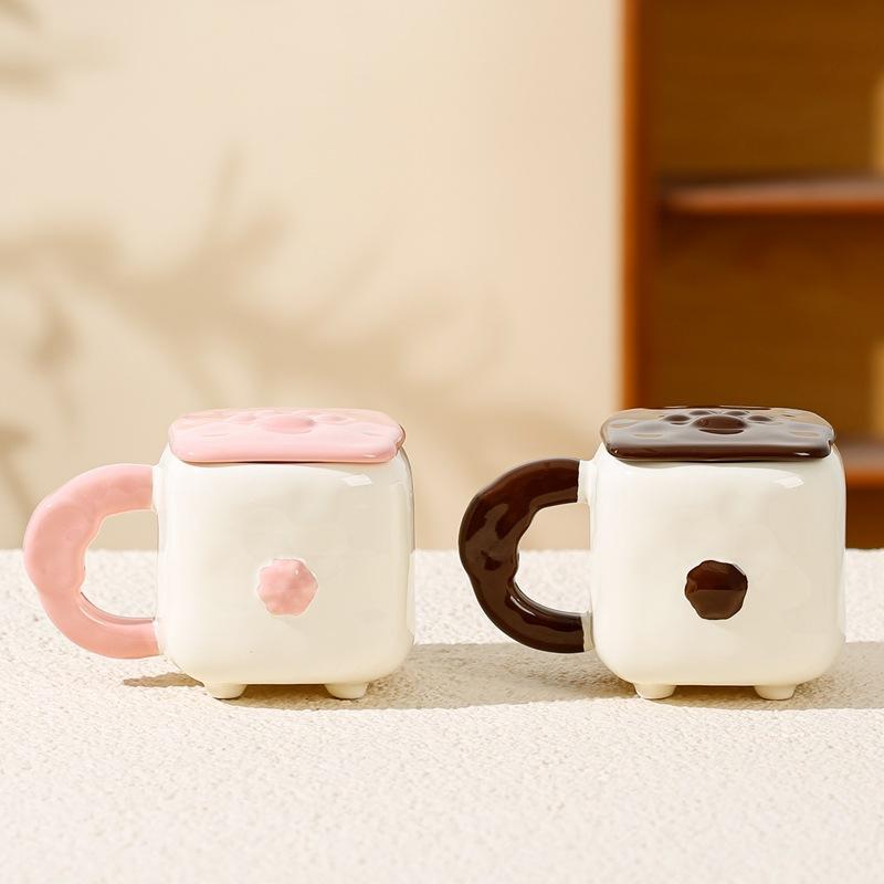 2024 Niedlicher Welpenbecher mit Deckel Niedliche Keramik-Wassertasse Hoher Wert Mädchen Büro Kaffeetasse Zuhause
