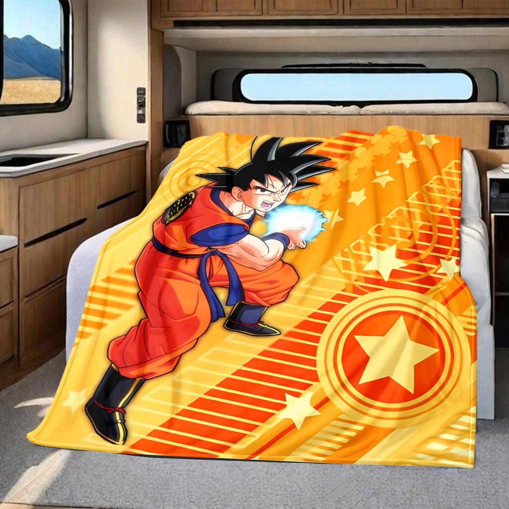 1 ks flanelová deka s potiskem Son Goku, Vysoce kvalitní pro všechna roční období, Domácí dekorace, Teplo a pohodlí, Perfektní jako vánoční dárky