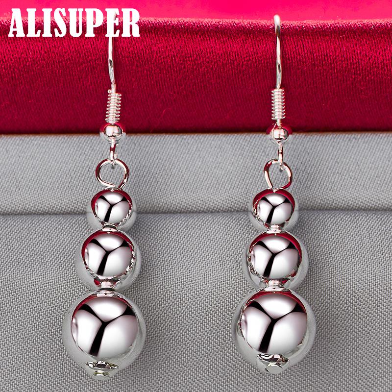 925 Sterling Silver 6 8 10mm Hollow Bead Ball Drop Earrings Jewelry