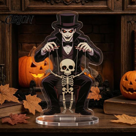 Festival Party Favors Halloween Acrylic 2D Flat Tabletop Ornament, Spooky Ghost Pumpkin Castle Desk Decorative Signs Sign for Home Office Table Shelf