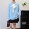 Hollow design lace-up bow sweater pullover autumn and winter new temperament gentle knitted sweater top women