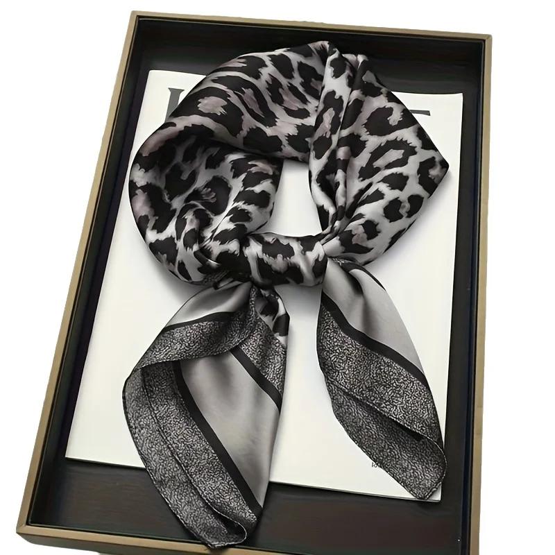 68cm Leopard Print Scarf Women's Spring and Summer New Imitation Silk Scarfs Fashion Versatile Headscarf Scarf Shawl