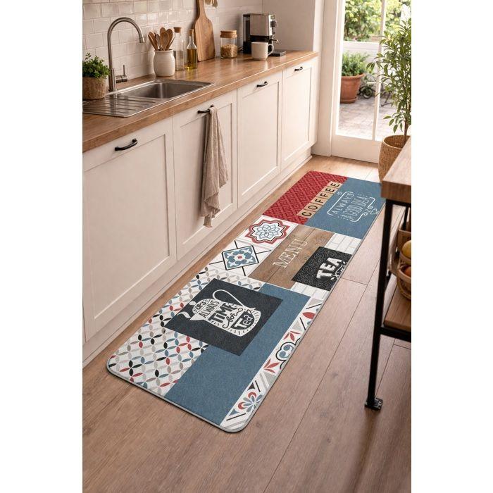Tapis de cuisine décoratif - EDEN - Coffee & Tea - Mousse PVC antidérapante - 45 x 75 cm - Vintage