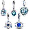 925 Silver Heart of Blue Ocean Charms Beads Romantic Pendants Fit Bracelet DIY Jewelry Girls Lover Gift
