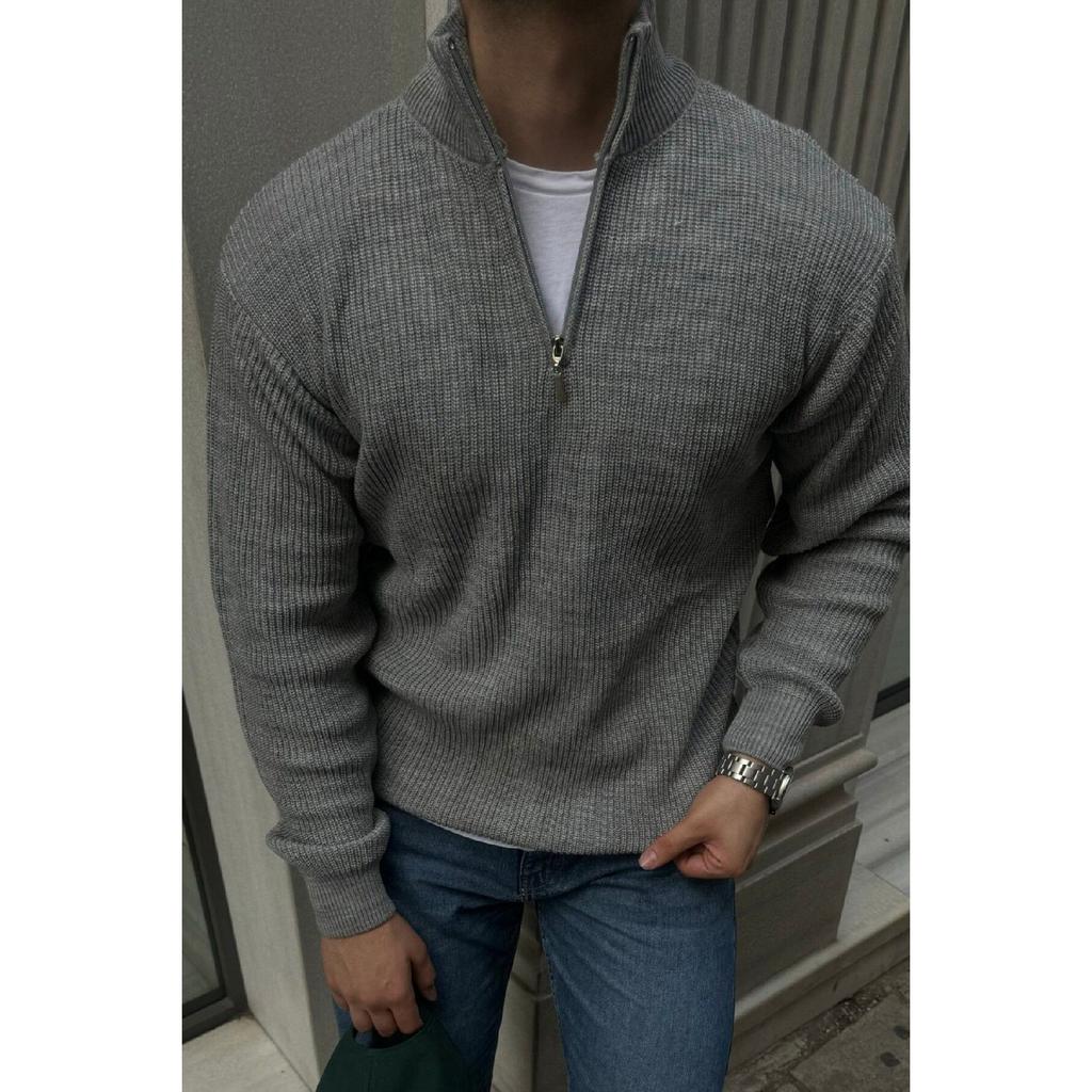Men's Half Zipper Stand Collar Thick Sweater Knitwear