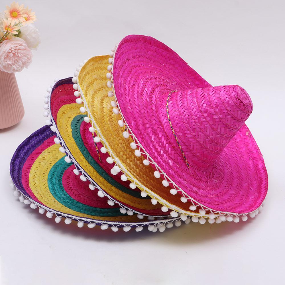 Colorful Wide Brim Mexican Party Hat Sombrero Sun Hat Summer Straw Hats  Men