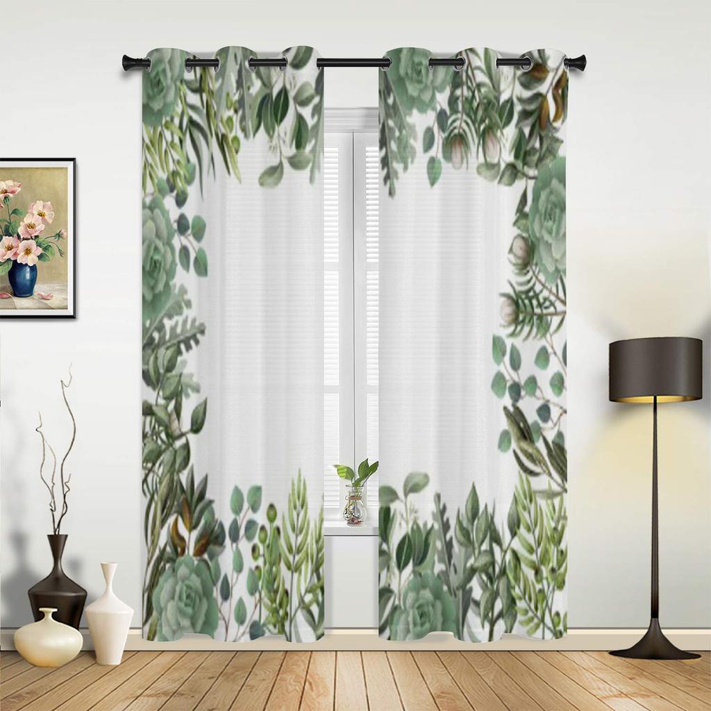 Moderne Fenstergardinen Aquarellstil Blätter und Sukkulenten Luxus Mode Gardinen für Wohnzimmer Schlafzimmer Küche Vorhänge