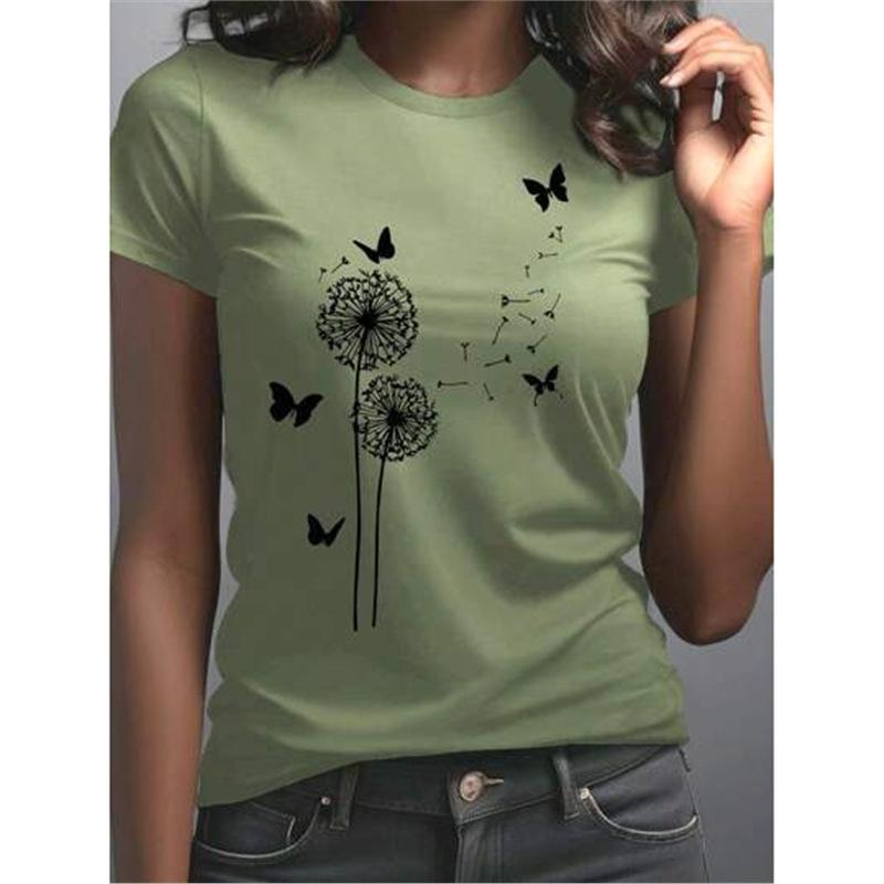 

Женская летняя дышащая футболка с коротким рукавом и 3D-принтом в виде цветка одуванчика 6XL