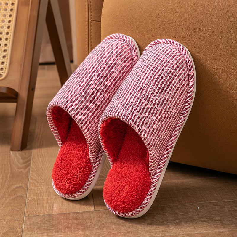 Cotton slippers men's winter home indoor non-slip household floor couple warm plush slippers women's autumn and winter shoes