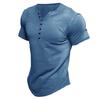 V-Neck Buttons Half Placket Short Sleeve Men T-shirt Summer Solid Color Simple Tee Shirt Streetwear