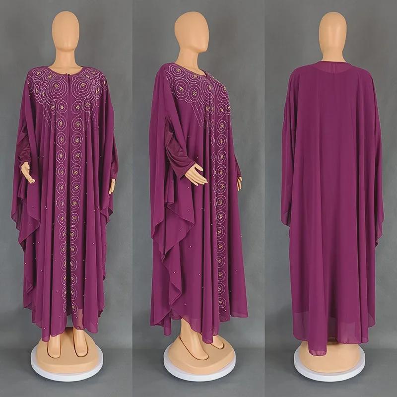 Plus Size African & Arab Women's Chiffon Abaya with Hot Diamond Detailing 8943#