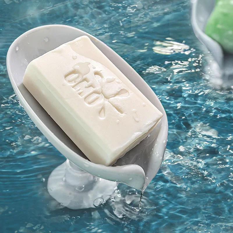Portable Plastic Suction Cup Soap Dish For Bathroom Shower, Leaf Soap Holder And Sponge Tray For Kitchen Bathroom Accessories