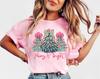 Comfort Colors® Christmas Shirt, Merry & Bright Xmas Tree Tee, Pink Holiday Festive Bow Lights Shirt, Cute Jolly Tee, Merry Christmas Tshirt
