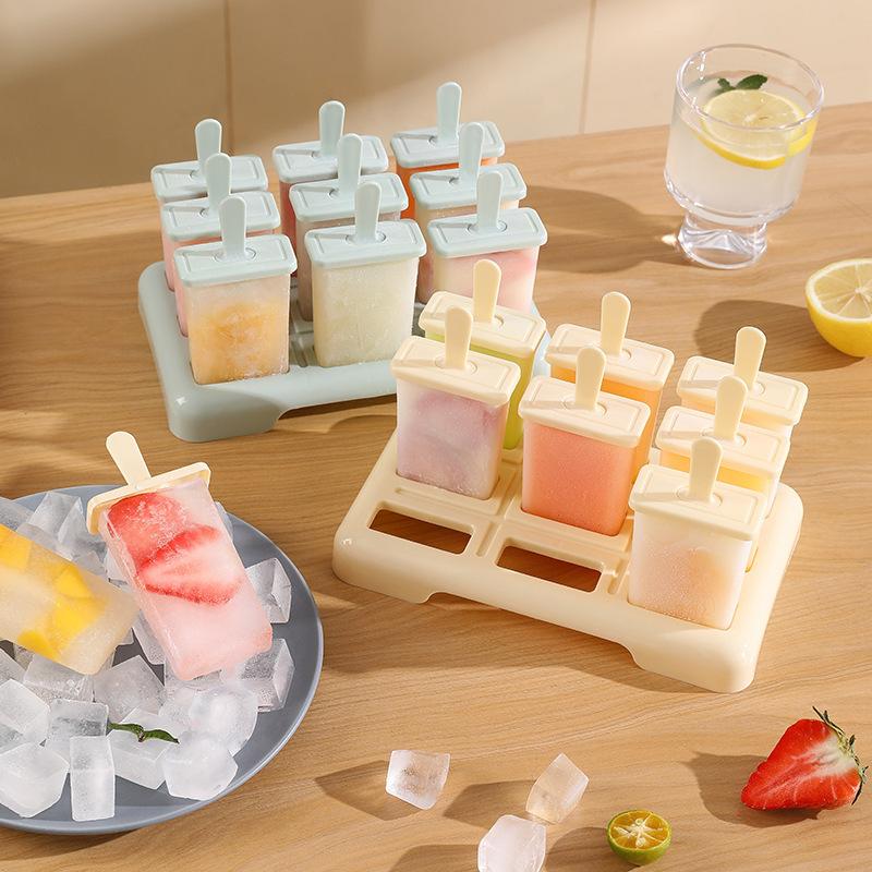 9 Grid Ice Cream Popsicle Mold Diy Ice Cream Machine Homemade Ice Box With Plastic Stick Ice-Lolly Mold Ice Tray Kitchen Gadgets