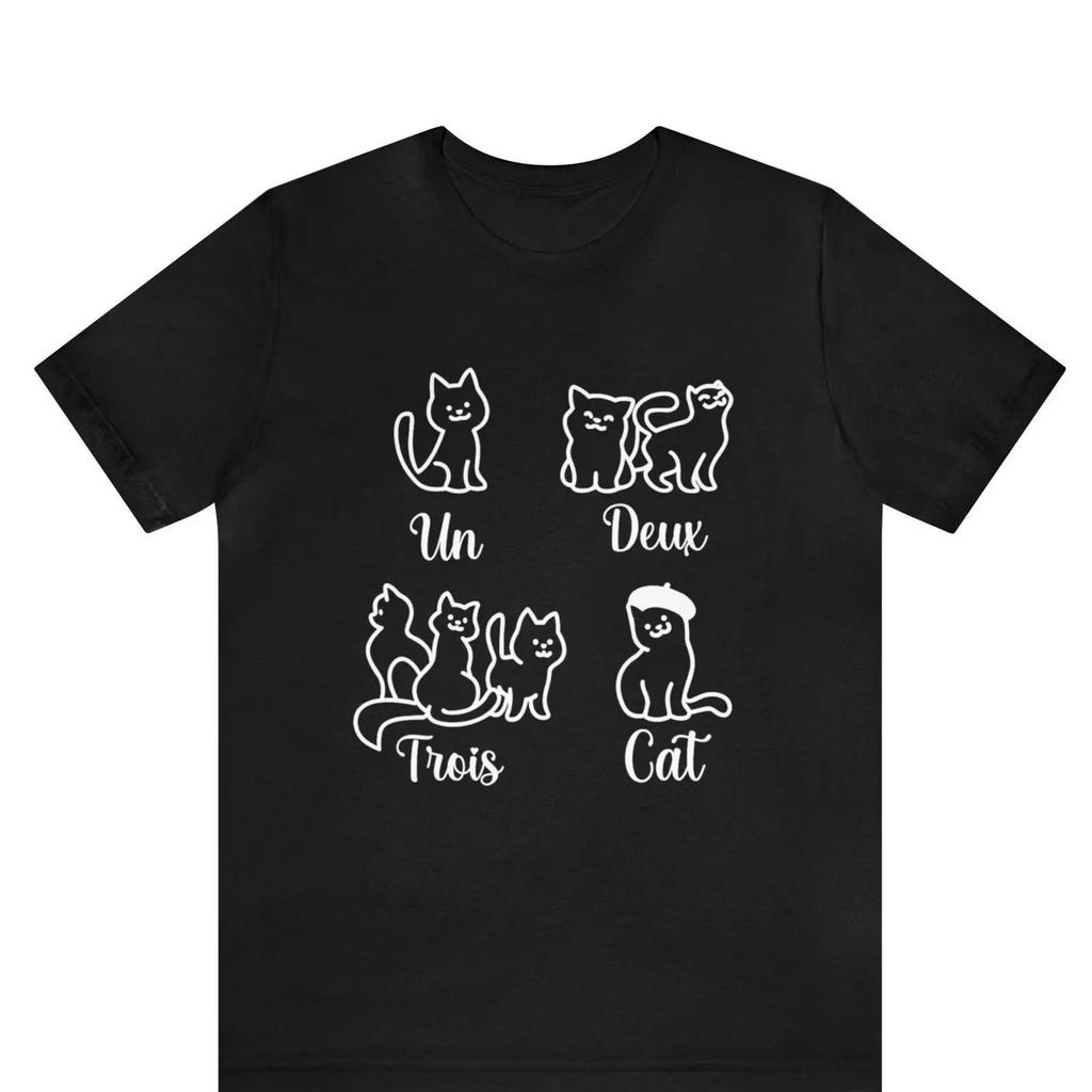 Un Deux Trois Gatto Maglietta Divertente Numeri Francesi Carino Per Mamma Proprietario Amante Animale Top Casual Streetwear Vintage Comodo