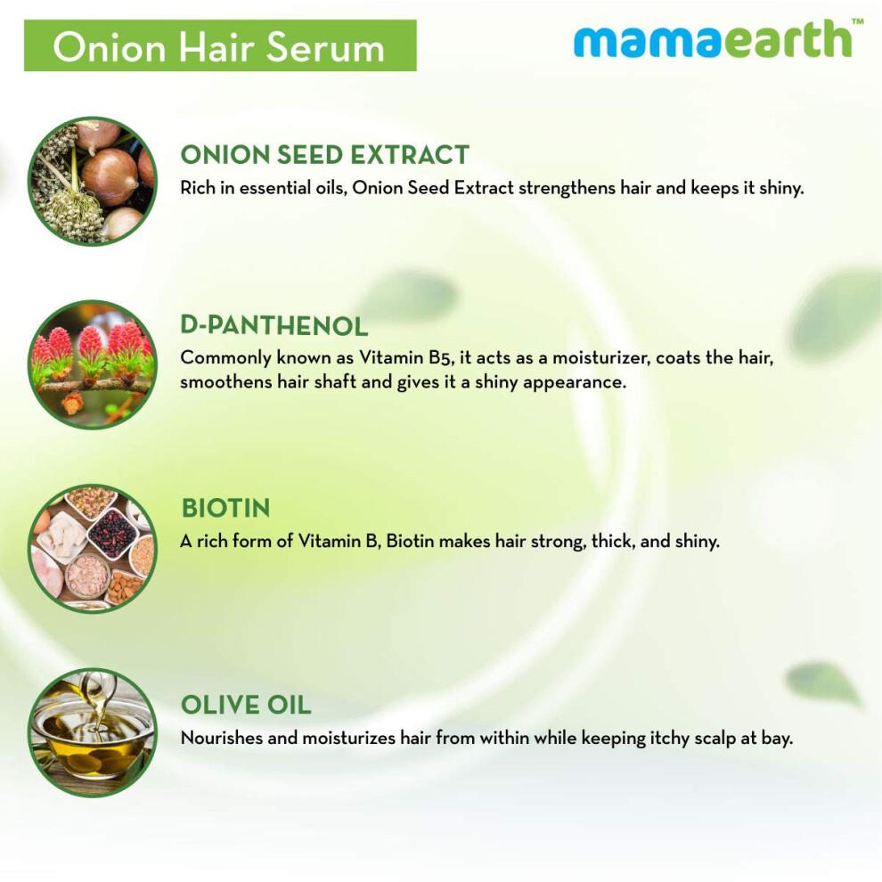 Mamaearth Zwiebel-Haarserum mit Biotin | L  sung f  r glattes, kr  ftiges und krauses Haar | Formel gegen Haarausfall und Haarbruch | 100 ml