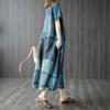 Summer Retro Loose Women's Cotton and Linen Plaid Dress