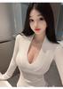 Women’s Deep V Slim Fit Long Sleeve Top - Sexy Brushed Base Layer T-shirt