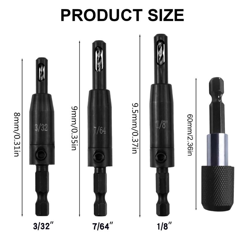 Upgraded Self Centering Drill Bit 3/32", 7/64", 1/8" with Bit Holder for 1/4'' Hexagonal Shank Drill Woodworking