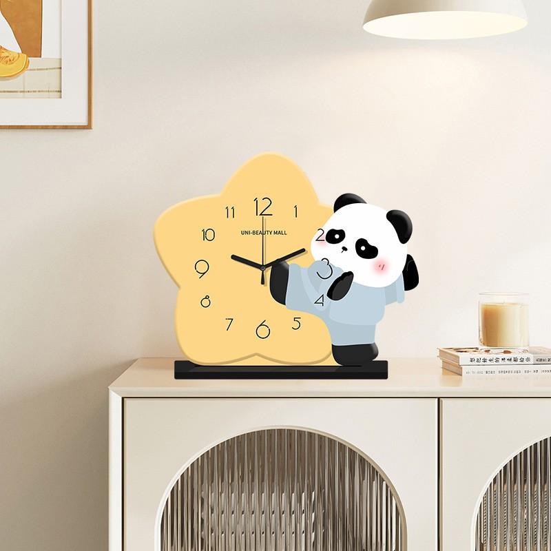 Kung Fu Panda Themed Desktop Clock Wooden Decorative Table Living Room Kids Cartoon Style Analog Timepiece