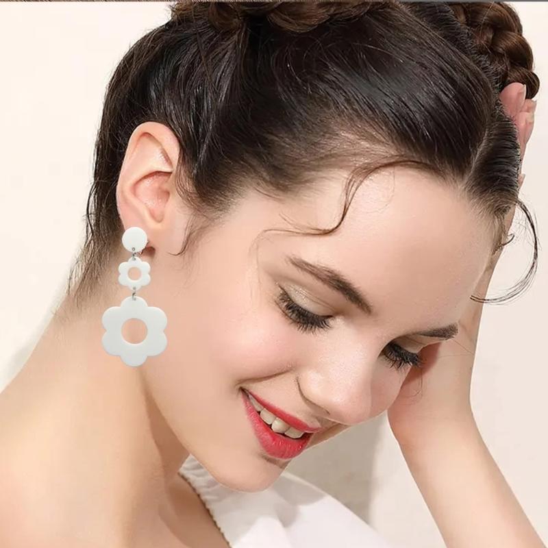 Statement Flower Earrings for Women Comfortable Acrylic Designs Portable Decoration for Bohemian and Retro Styles