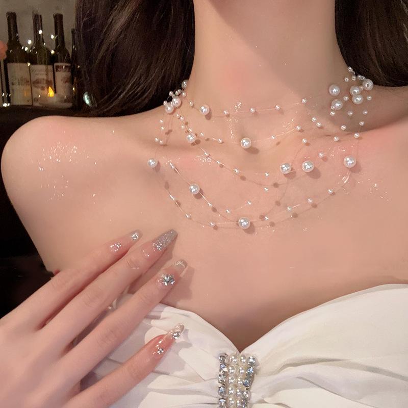 Mehrschichtige Perlen-Gypsy-Halskette super feenhaft 2026 neue Schlüsselbein-Kette Damen-Halsketten-Dekoration