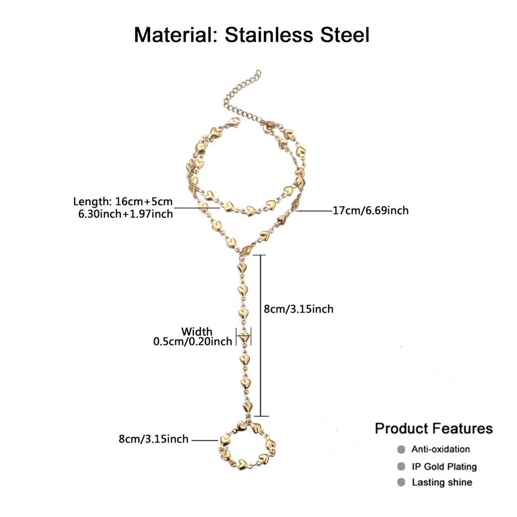 MinaMaMa Bracelet Esclave Acier Inoxydable Forme de Cœur Chaîne Bracelets Doigts Pour Femmes Mode Cœur Doigt Main Chaîne Bijoux