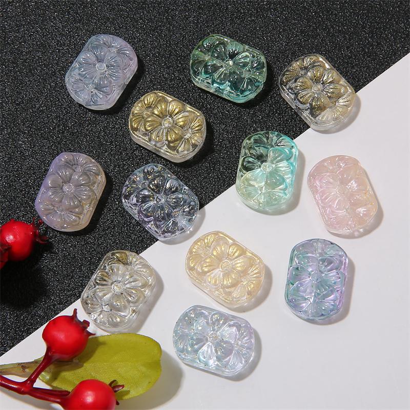 Crystal Glass Beads Double Straight Hole Flower Card Spacers for DIY 10 Pcs