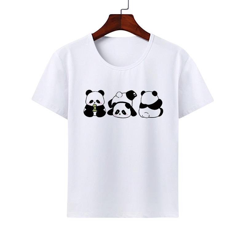 Cartoon Cute Animal Panda Tshirt Modal Casual Family Wear Class Clothes Short Sleeve Round Neck Childrens Summer polyester