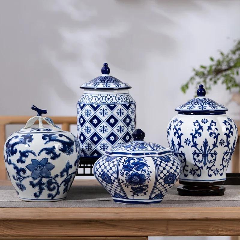 Achtkante Blauw Witte Jingdezhen Porseleinen Pot Keramische Opslag Thee En Snacks Container Elegante Display Huis Keukengerei