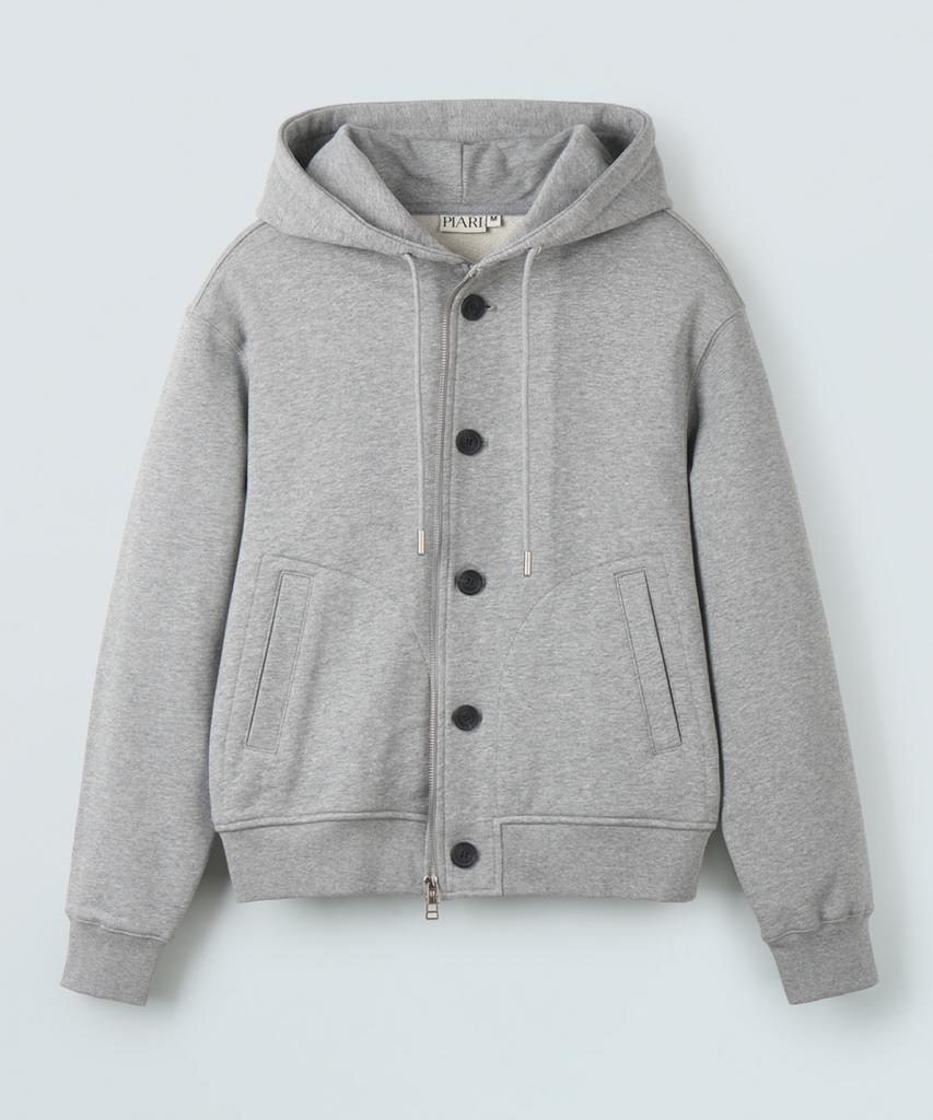 Piari Heavy Cotton Two-Way Button Zip-Up Hoodie (Gray)