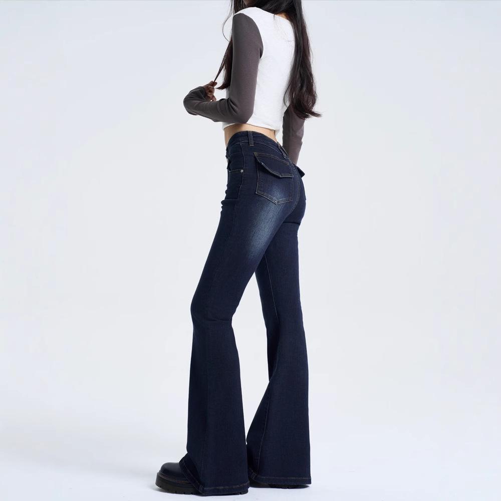 Jeans a zampa retro a vita a V da donna 2025 - Pantaloni a zampa a vita bassa trendy