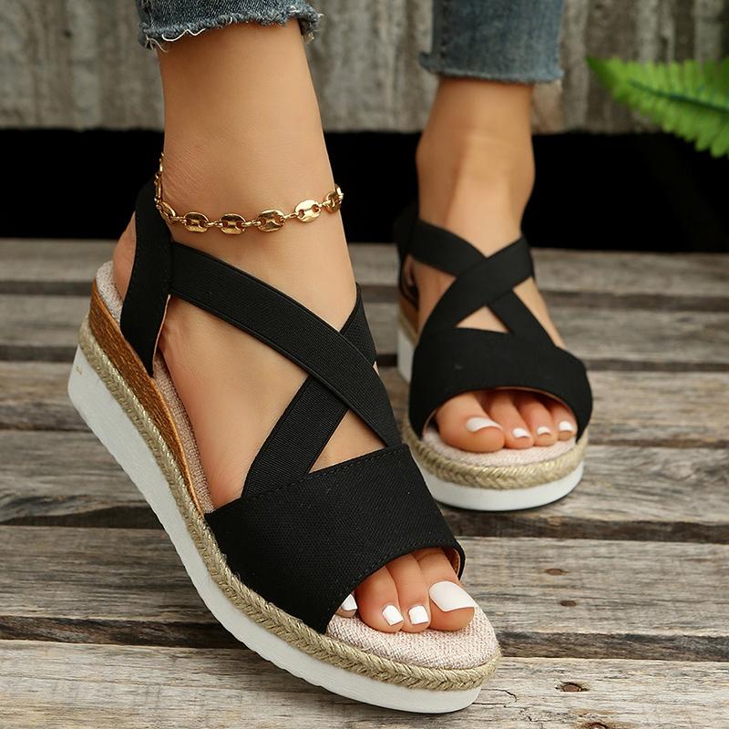 

Lucyever Summer Platform Wedge Sandals Women Plus Size 42 Elastic Strap Gladiator Sandals Woman Patchwork Thick Bottom Sandles 36 розовый