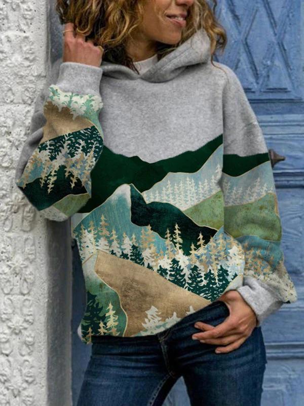Sudadera Estampada de Manga Larga Ajustada con Capucha Otoño/Invierno